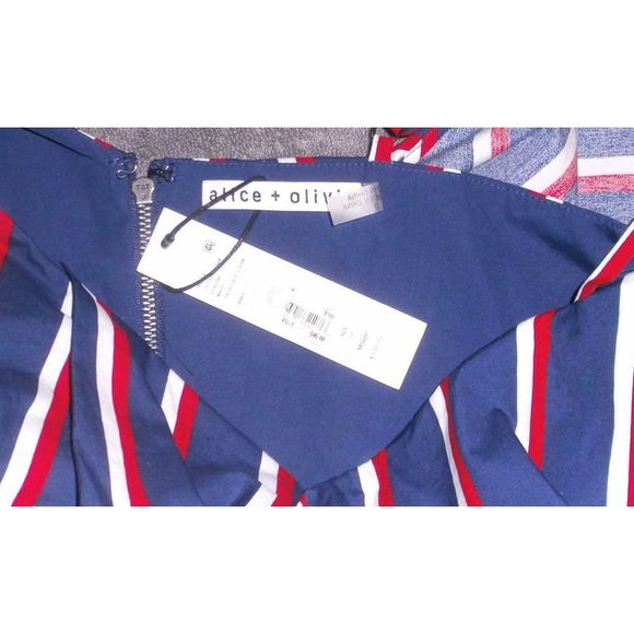 NWT Alice + Olivia Laflora Ruffle Stripe Dress 0 - Picture 6 of 8